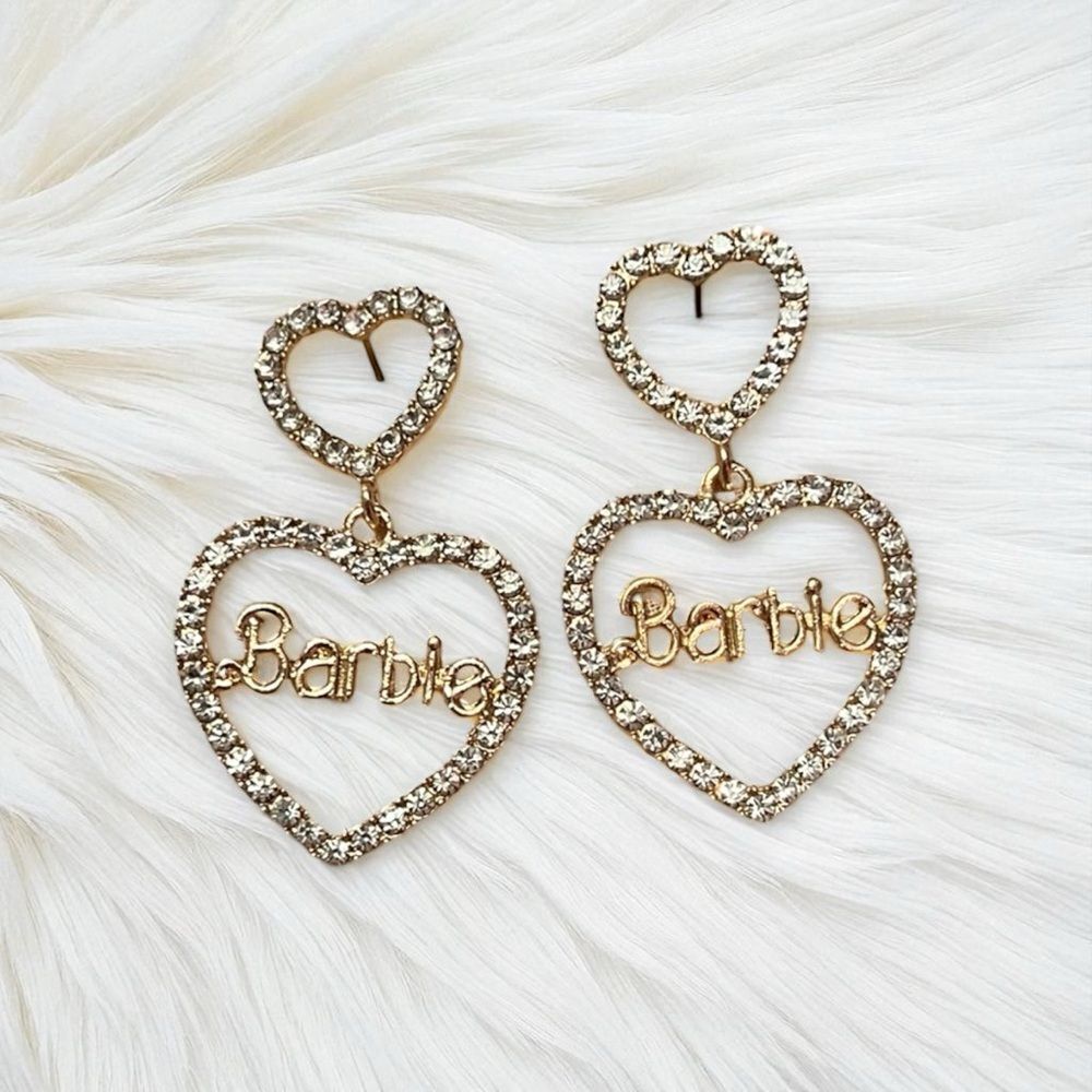 Barbie Heart Clear Crystal Drop Earrings